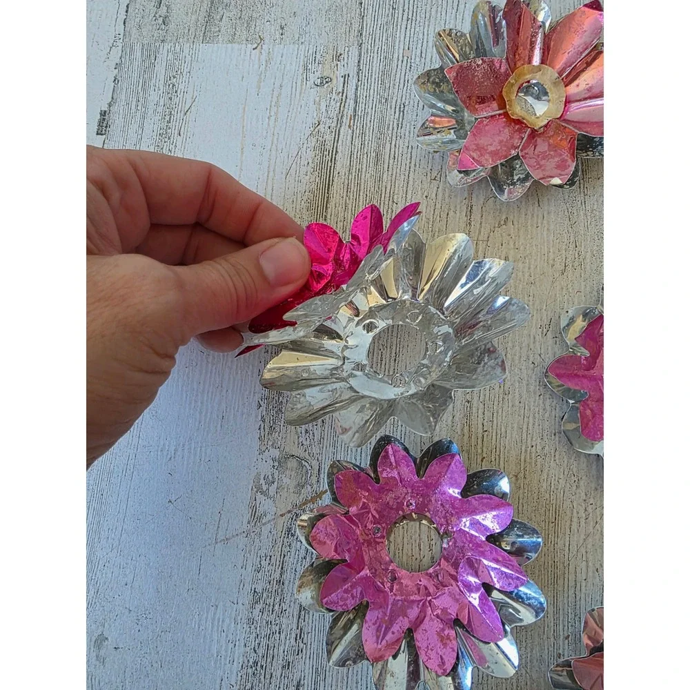 Vintage pink reflector foil ornament Xmas decor